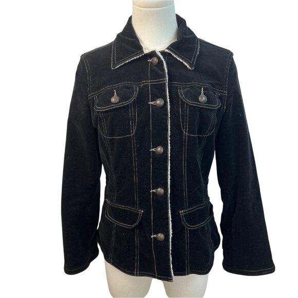 For Joseph Fortune Womens Black Denim Jacket With White Stitching Size M - Picture 1 of 8